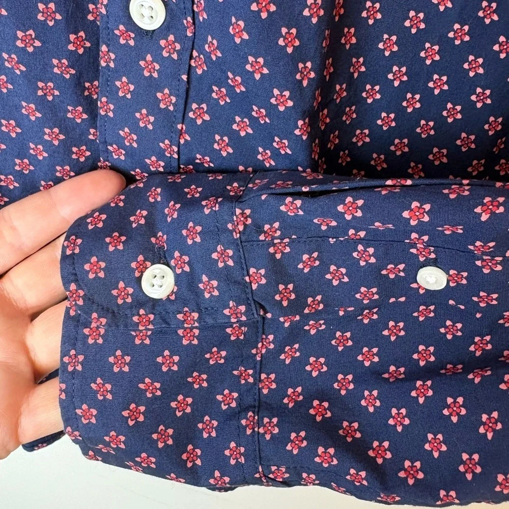 J Crew Classic Untucked Shirt Organic Cotton Navy Floral Men’s XL Button Down
